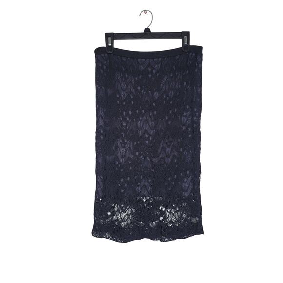 Eileen Fisher Lace Skirt Medium Black Knit Pull On Stretch Elastic Waist Pencil - Picture 2 of 7